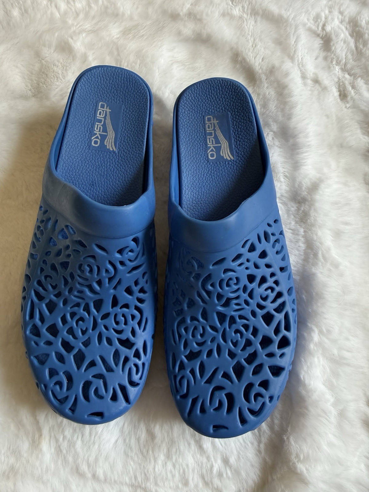 Dansko Pippa Blue Molded Rubber Laser Cut Comfort Mule Clog EU 42 See Photos