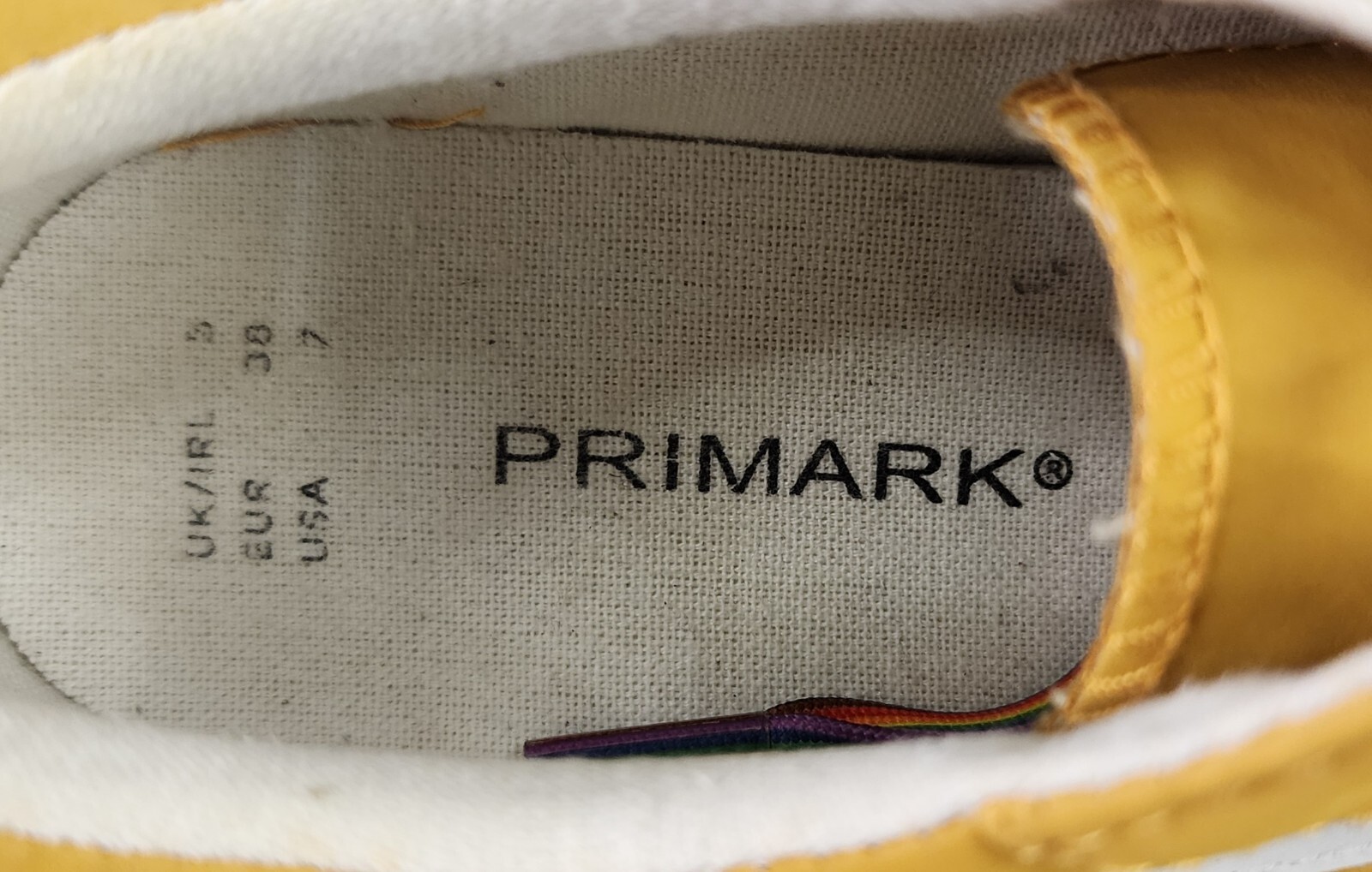 Primark Shoes Womans Size 7 Yellow Synthetic Casual Rainbow Lace Up Sneakers