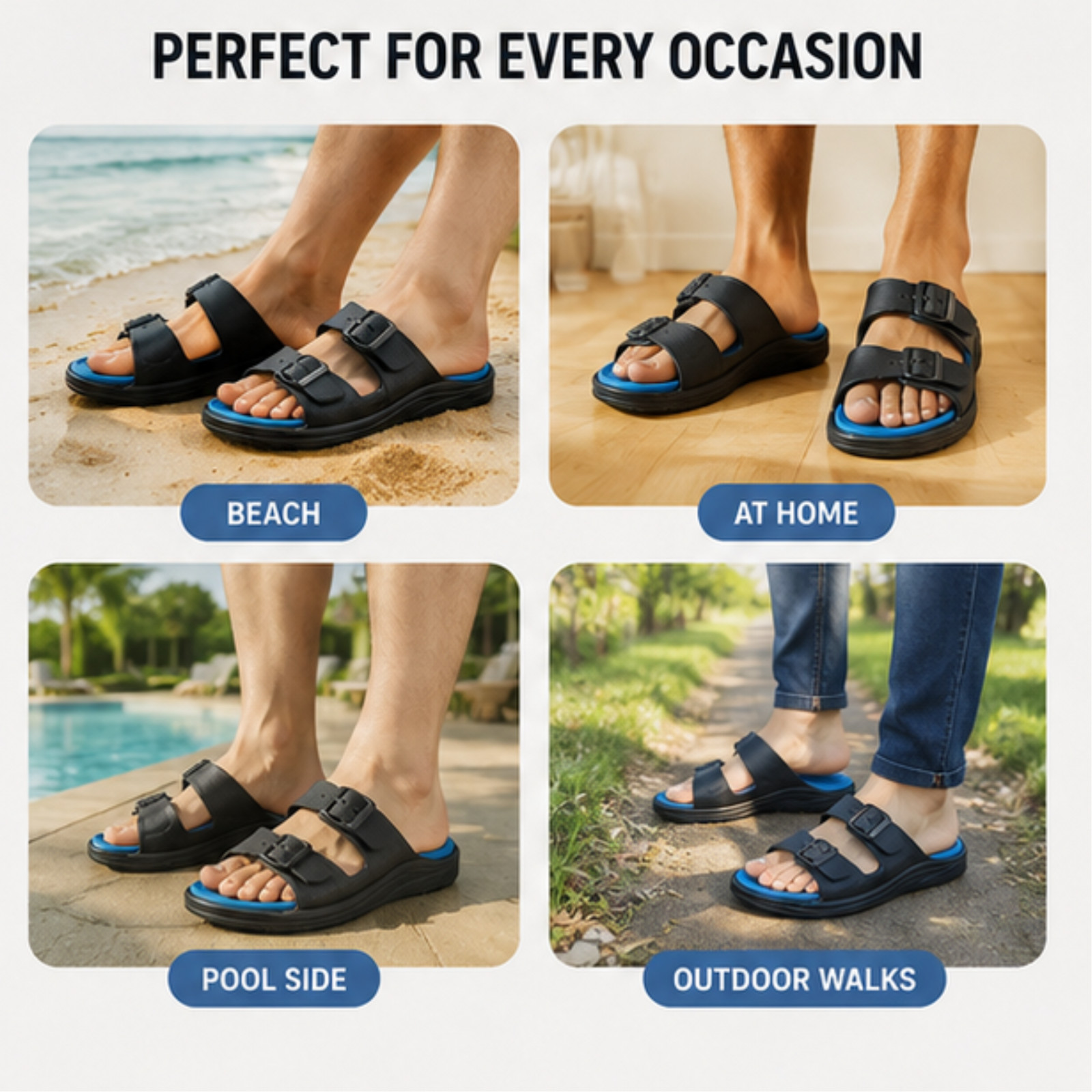 Pillow Slides Anti-Slip Sandals Double Buckle Cloud Slippers Home Outdoor adjust
