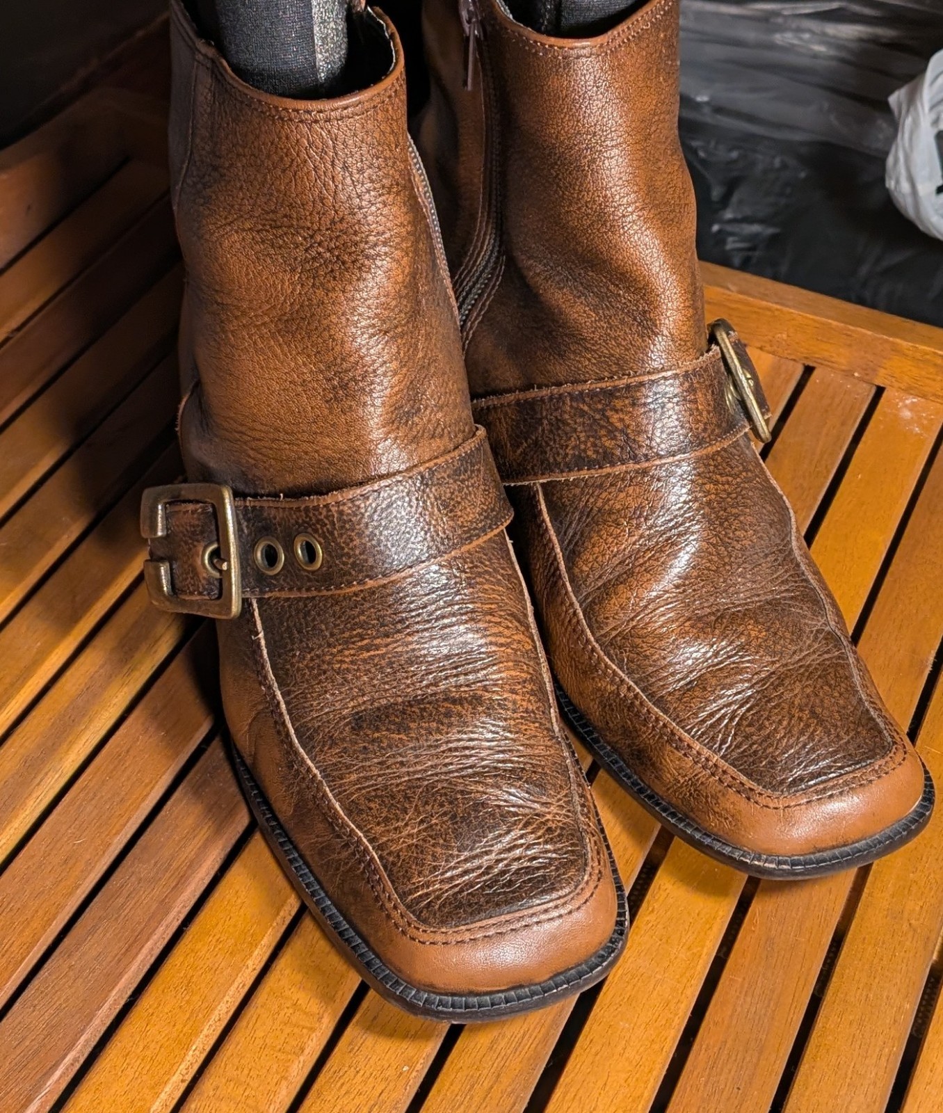 Brown western Wister Buckle Ankle Boots
