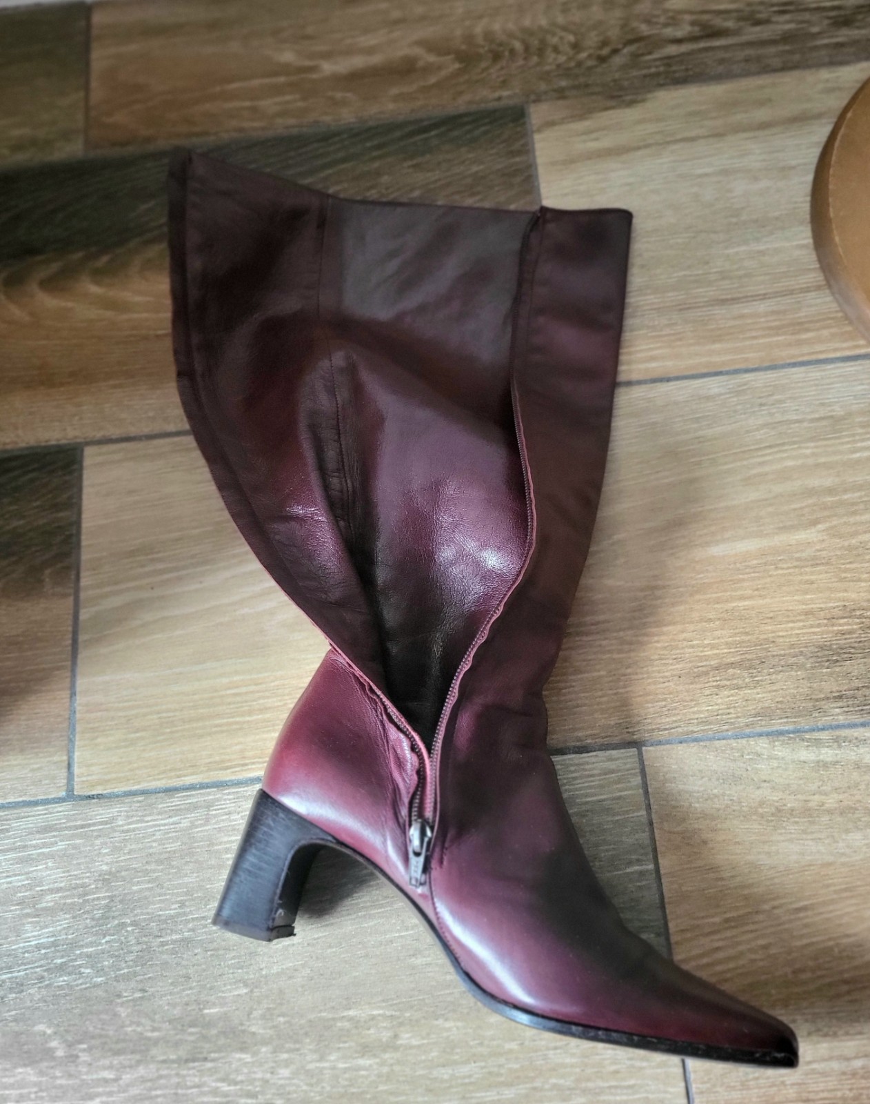 Ledies Boots Knee High Genuine Leather Shoes UK5.5 US7.5 EU38.5 Burgundy Italy