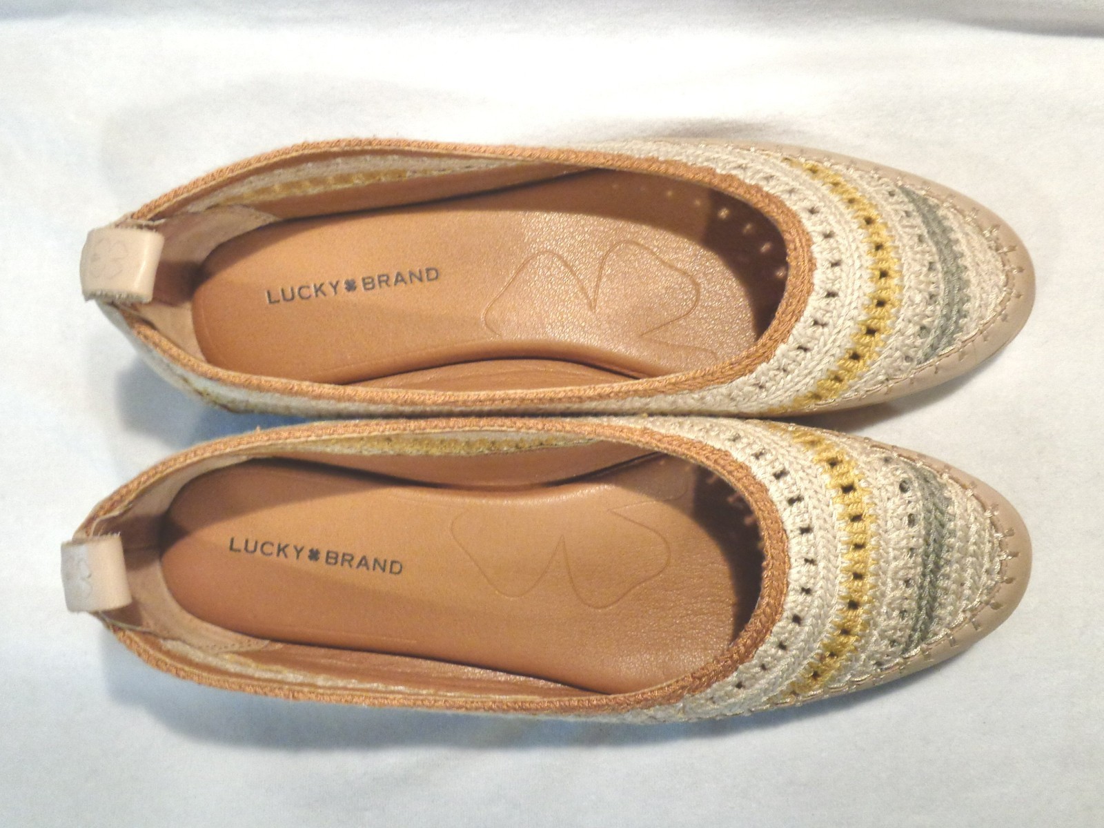 LUCKY BRAND LK – WYLLY 8.5 CROCHET TEXTILE & LEATHER BALLET FLATS SLIP-ON SHOES