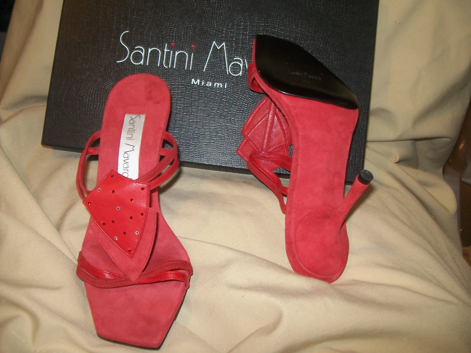 NIB Santini Mavardi Miami red suede pumps sandals Shoes 36 6 4 heels medium b m