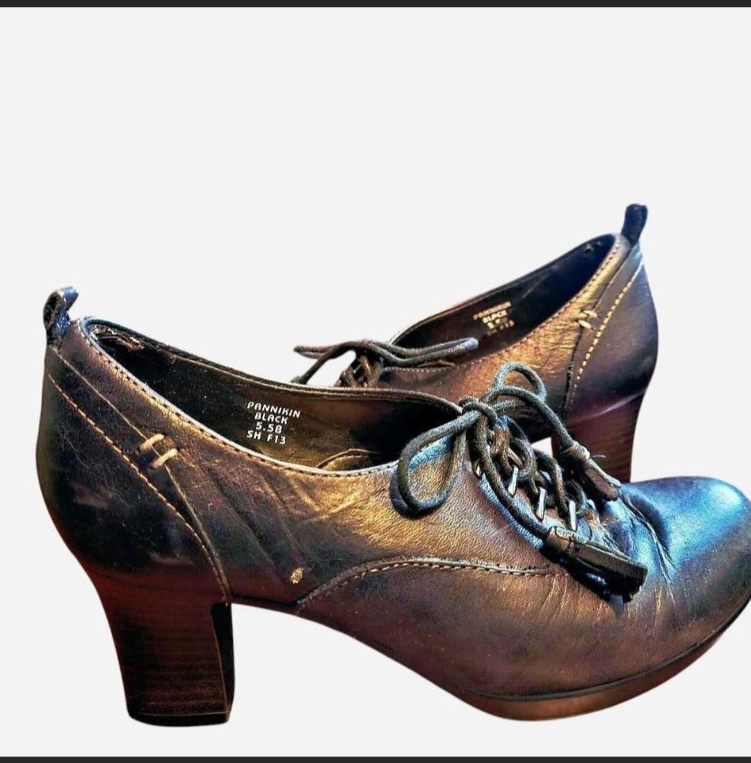 Women’s Black Leather Lace-Up Oxford Block Heel Round Toe Shoes US 5.5 y2k 90’s
