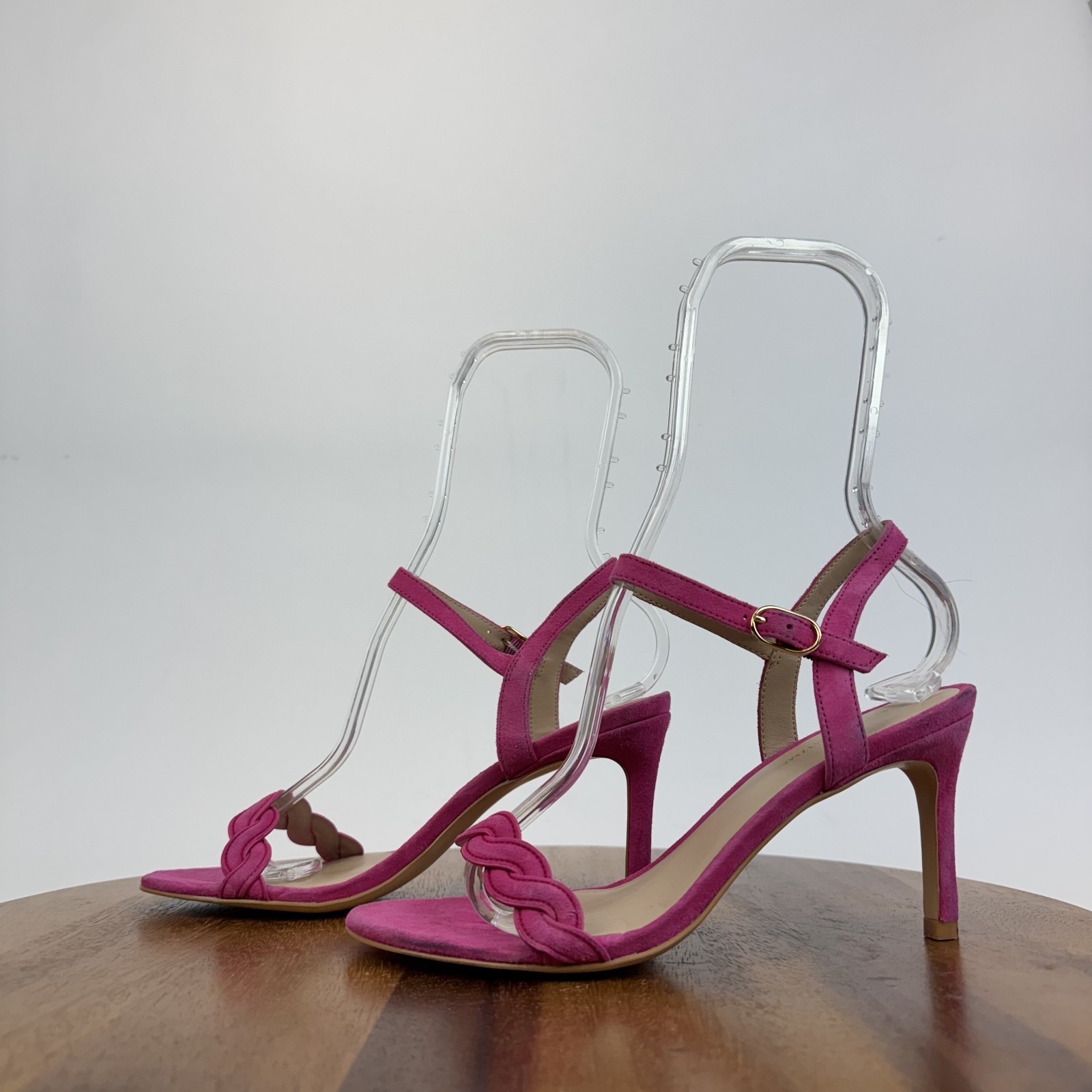Womens Stuart Weitzman Dancer Twistie 100 Pink Suede Strappy Heel Sandals Size 7