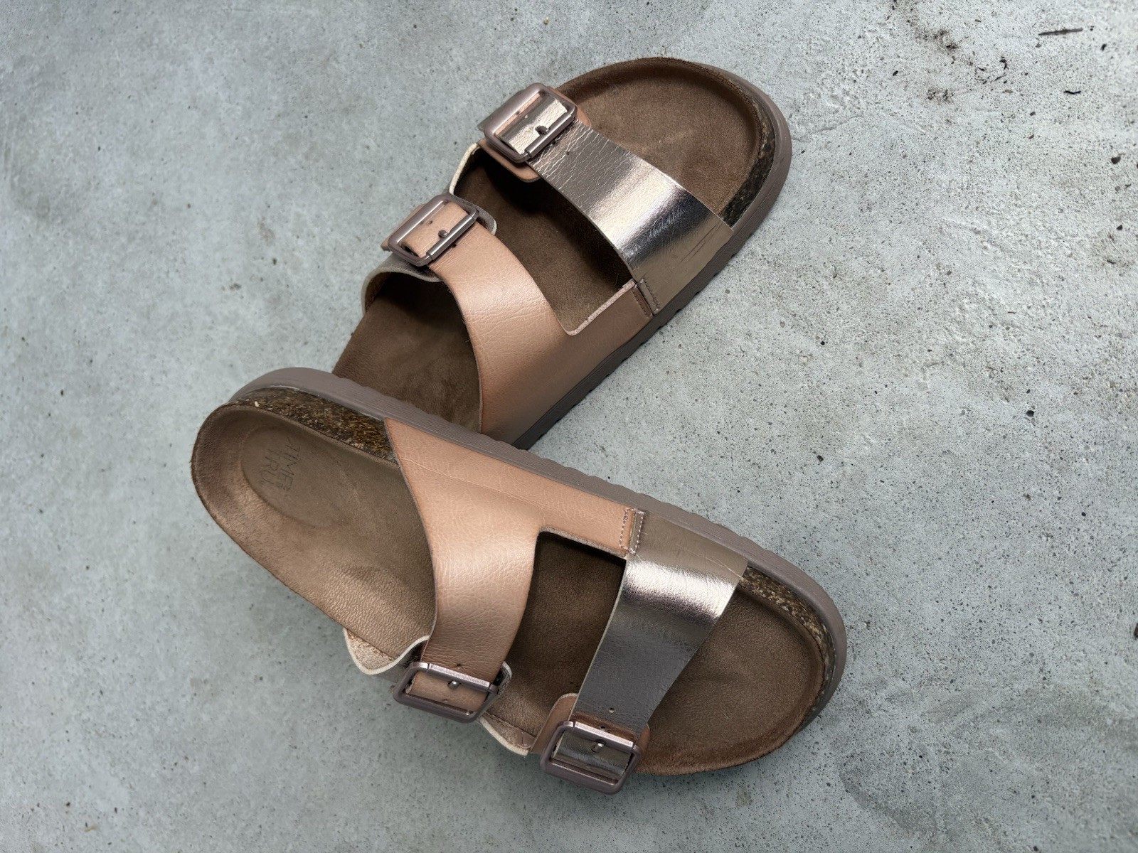 Ladies Time and Tru Rose Gold and Tan Sandals Size 6 1/2