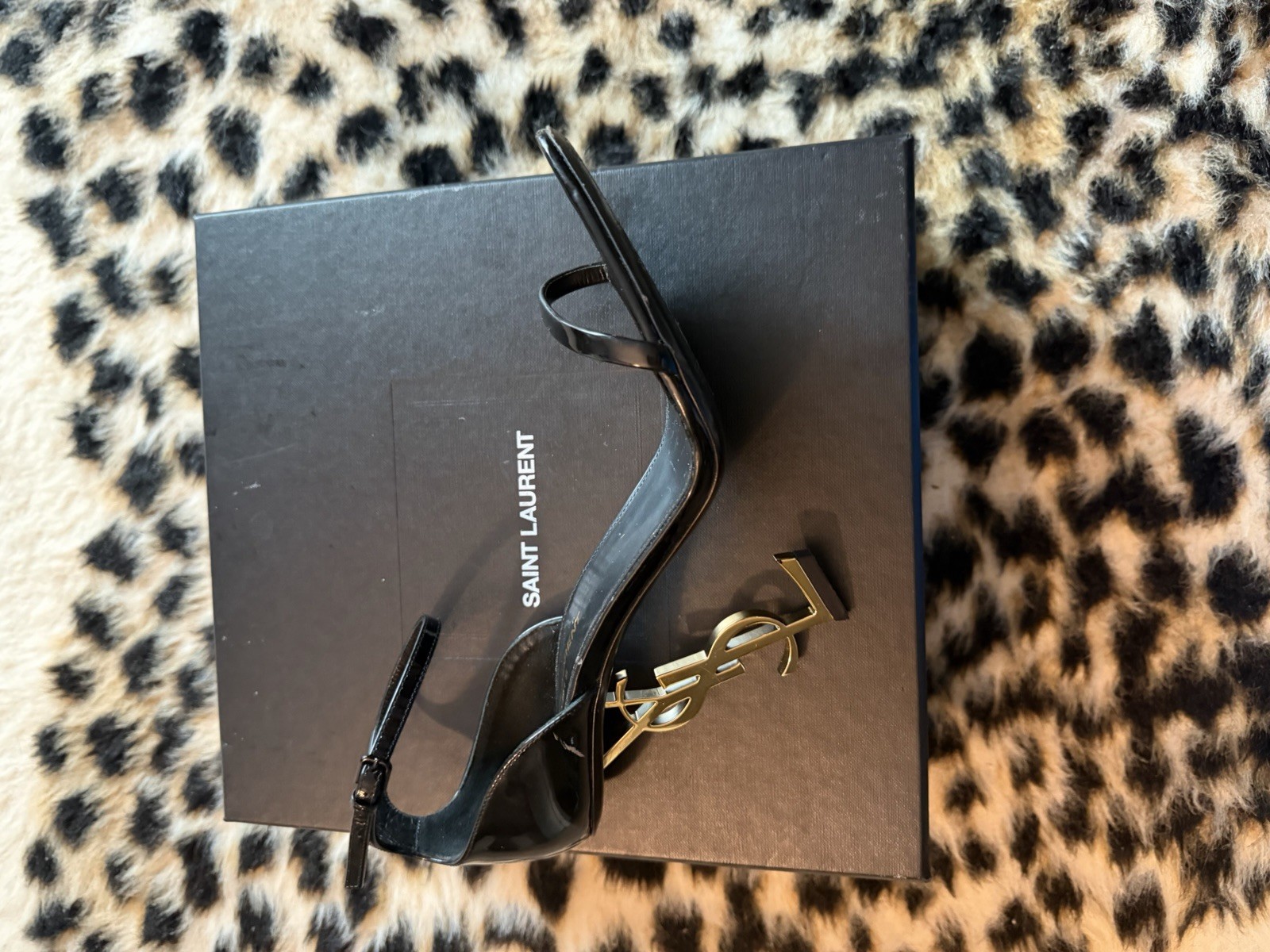 Saint Laurent Women’s Strappy Ankle Strap Leather Heels Black/Gold EU 39