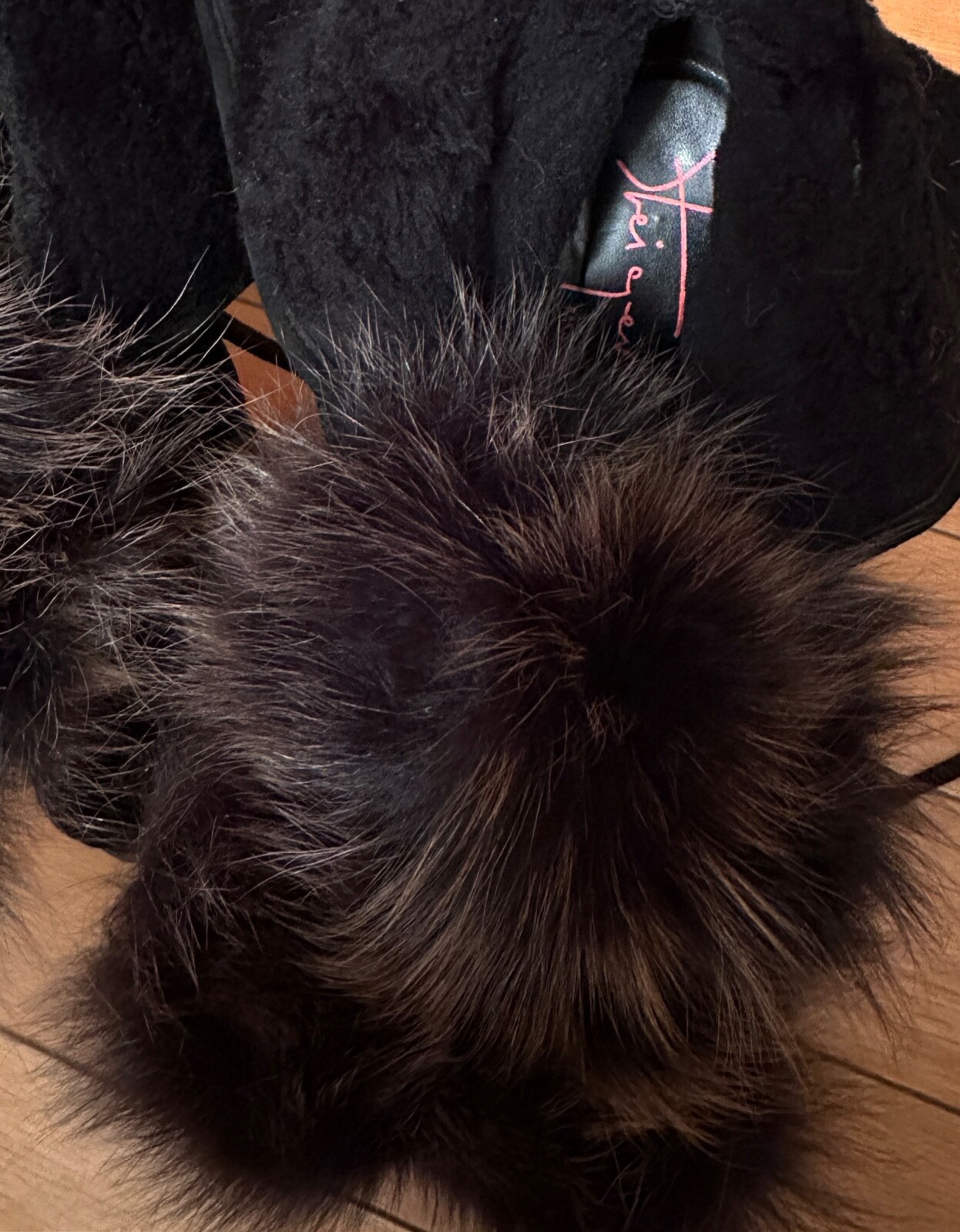 Walter Steiger Platf Black Suede With Real Fox Fur Tongue High Ank Boots size 40