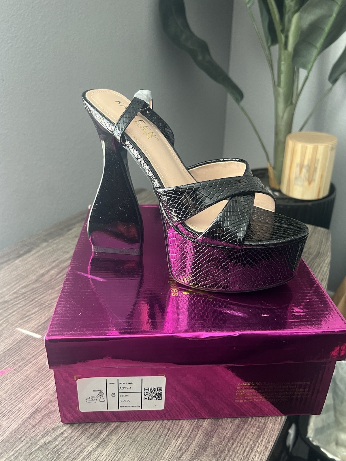 Anne Klein Women’s 6 Black Synthetic Platform Ankle Strap Buckle Open Toe Heels
