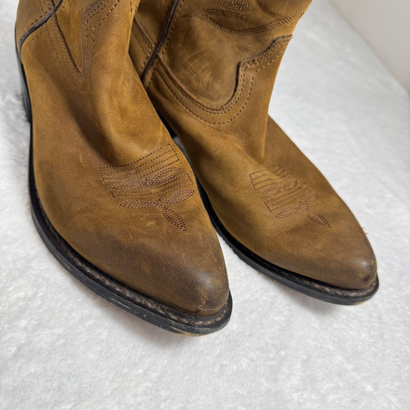 Western Boho Chic Durango Women’s 9M 11″ Tan Leather Cowboy Boots Pointed Toe