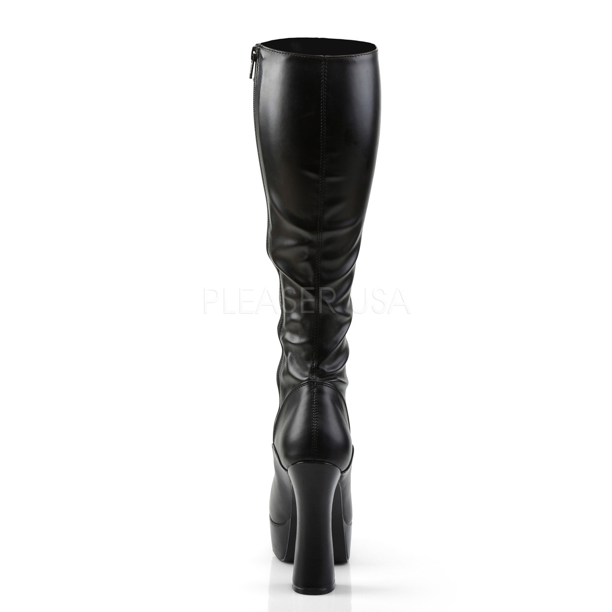 PLEASER Sexy Chunky 5″ Stack Heel Platform Lace Up Black Gogo Dancer Knee Boots