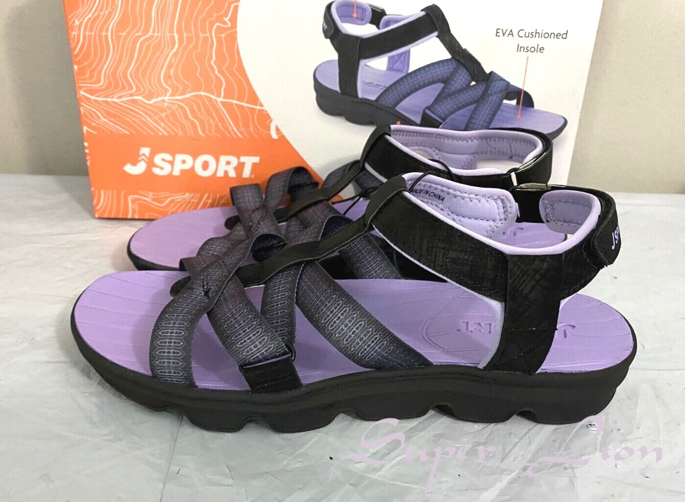 NEW JSport Women’s KAIA Adjustable Strap Sports Sandal – PICK SIZE Black/Purple