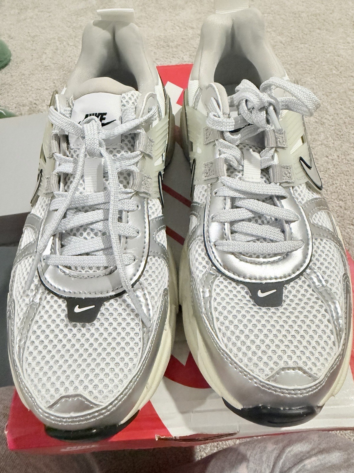 Nike V2K Run White/Black Foam Low Top Lace-Up Athletic Sneakers