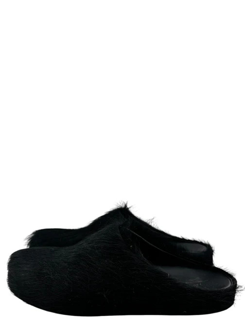 Marni Black Long Calfskin Hair Fussbett Sabot Slip-on Loafers 39