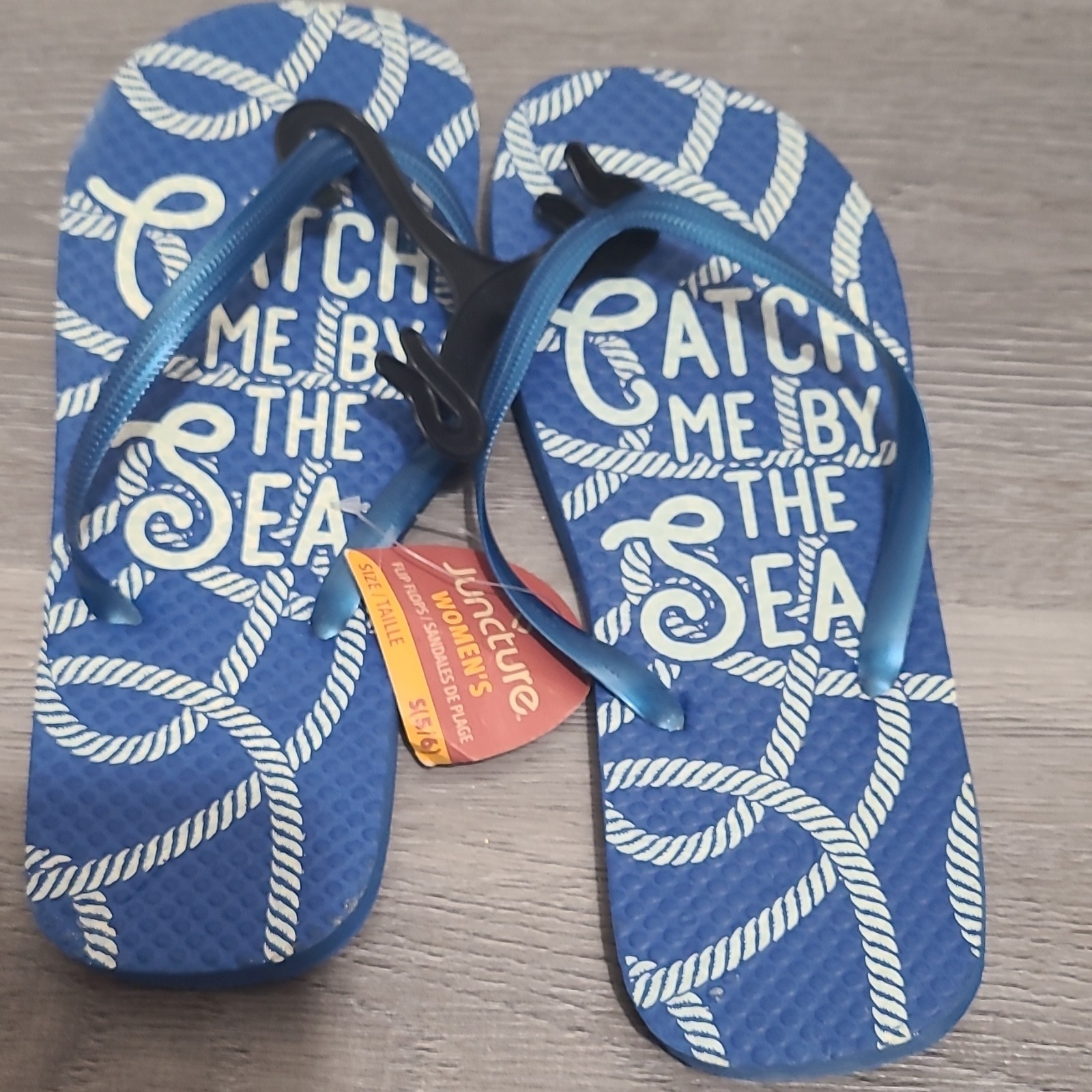 Juncture Women’s Blue/White Nautical Graphic Print Flip Flop Sandals US 6