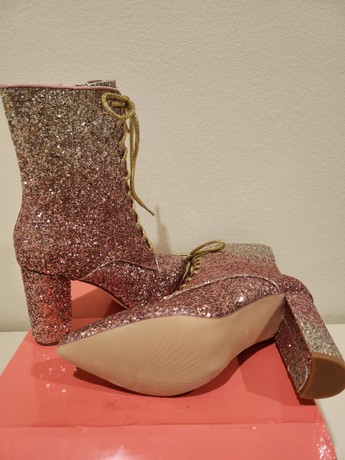 Allegra K Boots Women 7 Pink Ombre’ Glitter Block Heel Fairy Whimsical Witchy