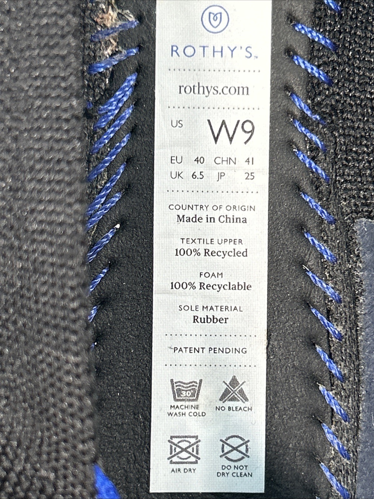 Rothy’s The Point Flats Black Blue Trim Knit Recycled Shoes Women Sz 9