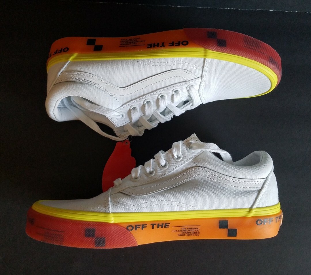 Vans Off the Wall Canvas Women White Red Orange Yellow Lace-Up Sneakers Size 5.5