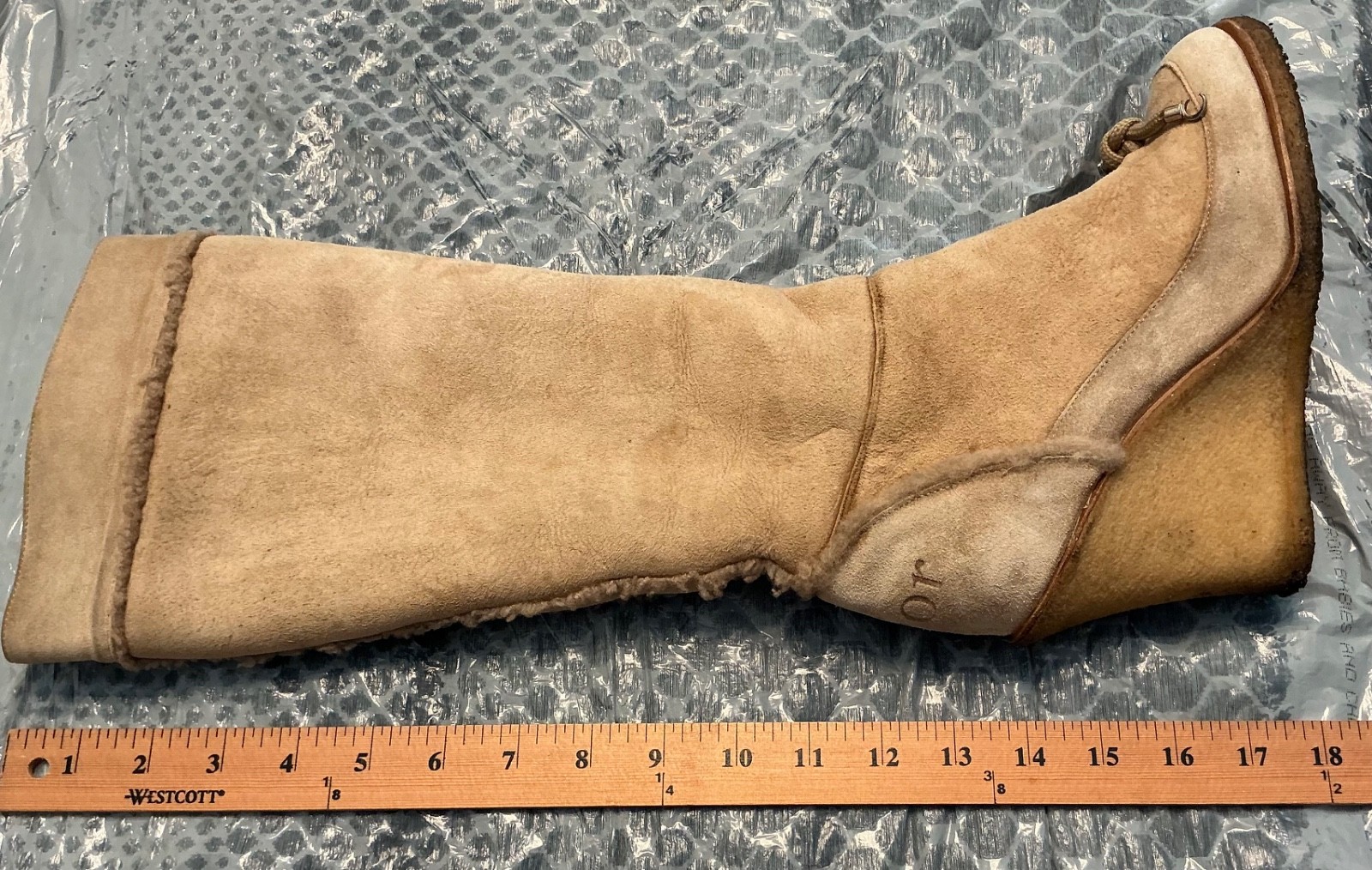 Christian Dior Beige Shearling Suede CD Logo Wedge Boots With Zipper Size 37,5
