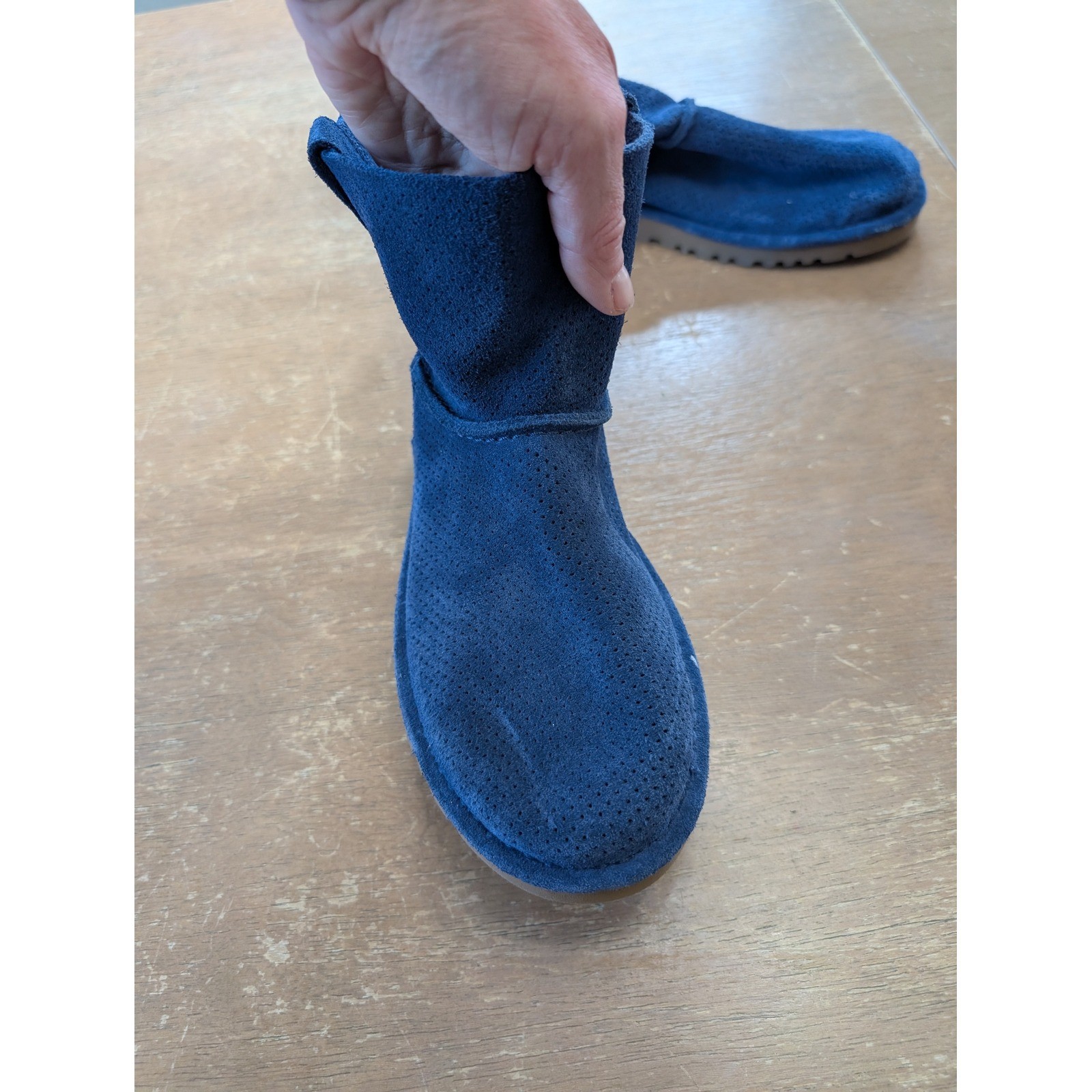UGG Classic Unlined Blue Perf Suede Ankle Boots Womens 8 comfort pull on street
