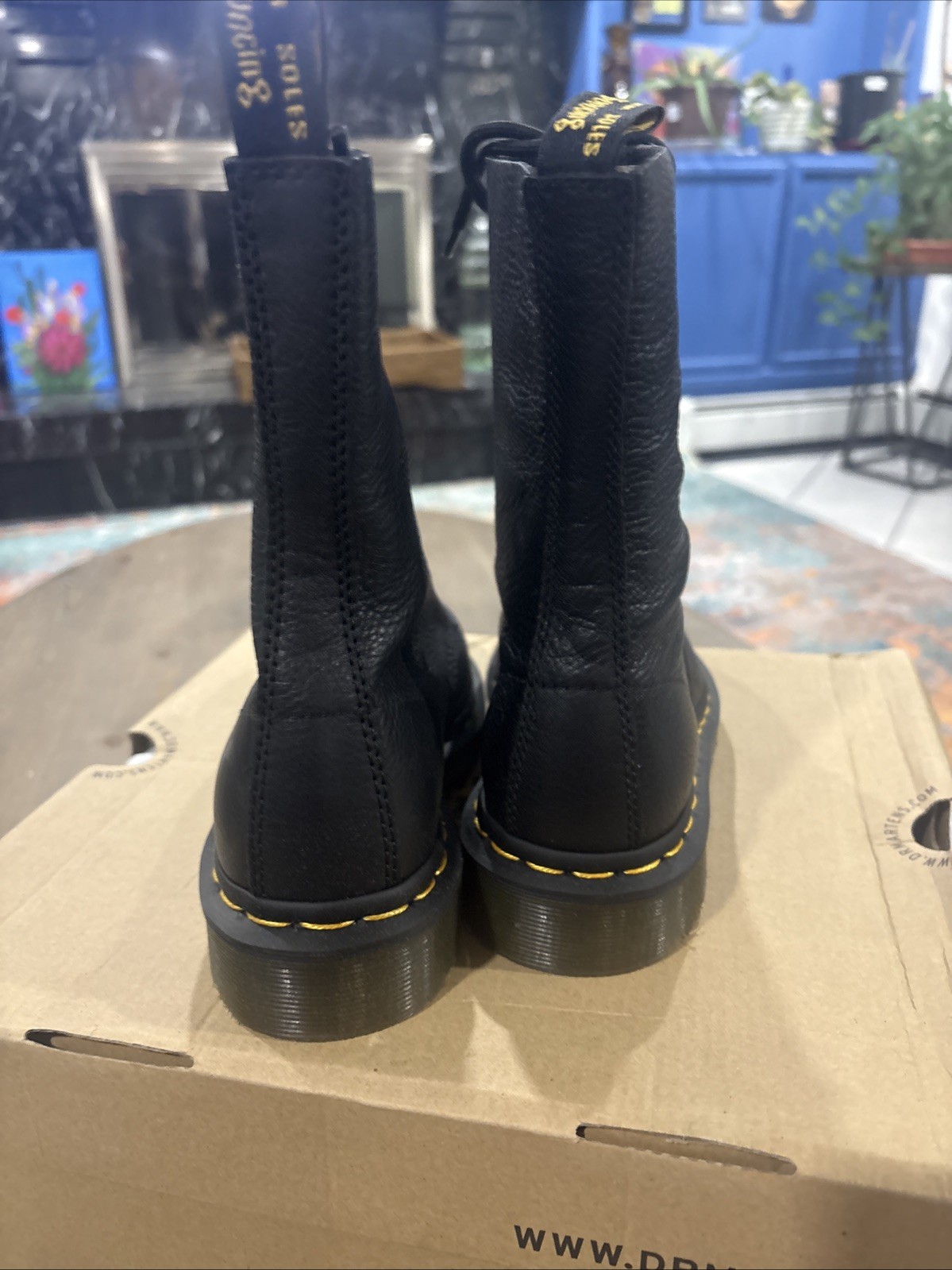 Dr. Martens Pascal 1490 Virginia Leather Boots for Women, Black Grunge Core NIB