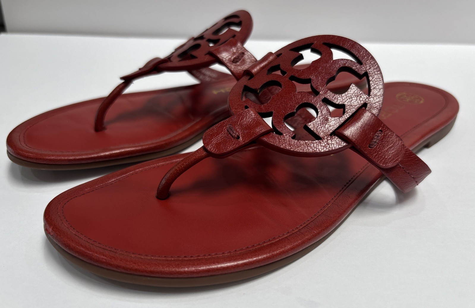 Tory Burch Miller Maroon Smooth Leather Sandals 6 M See Pics Read Description