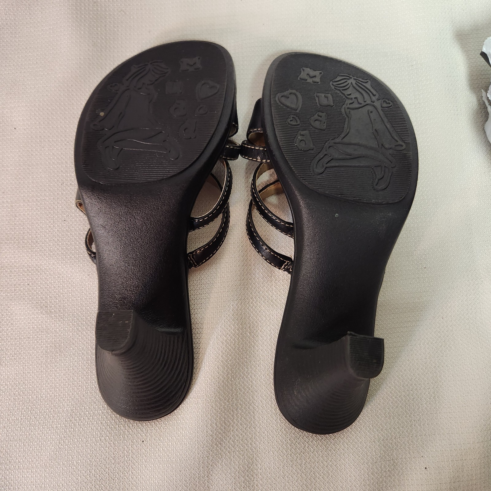 VTG 90s Y2K Mudd Piney Black Faux Vegan Leather Strappy Heel Sandals 6.5