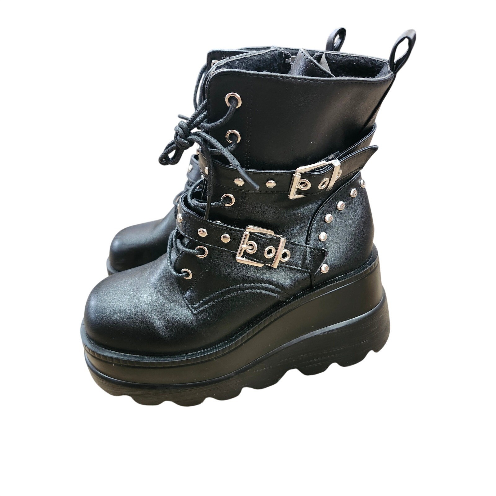Womens Chunky Goth Platform Combat Boots Gothic 8.5 Studded Buckle Strap Eur 39