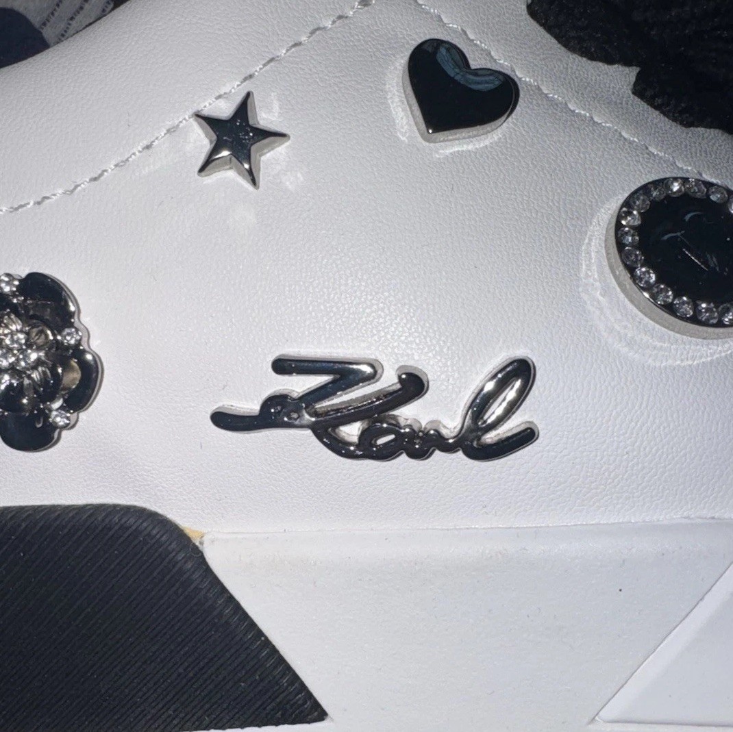 New Karl Lagerfeld Women White/Black Paris Maddish Logo Sneakers,Sz. 7; 8.5 M