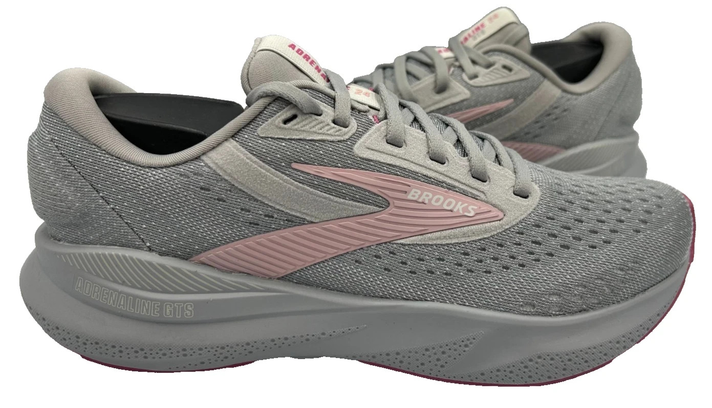 Brooks Women’s Adrenaline GTS 24 Lace Up Running Shoes Gray/Lt.Pink Size:9.5 77N