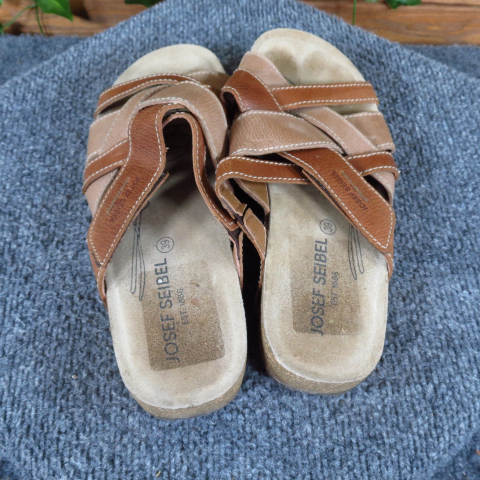 Josef Seibel Tonga 74 Womens Slide Sandals Size 39 Walking Brown Leather
