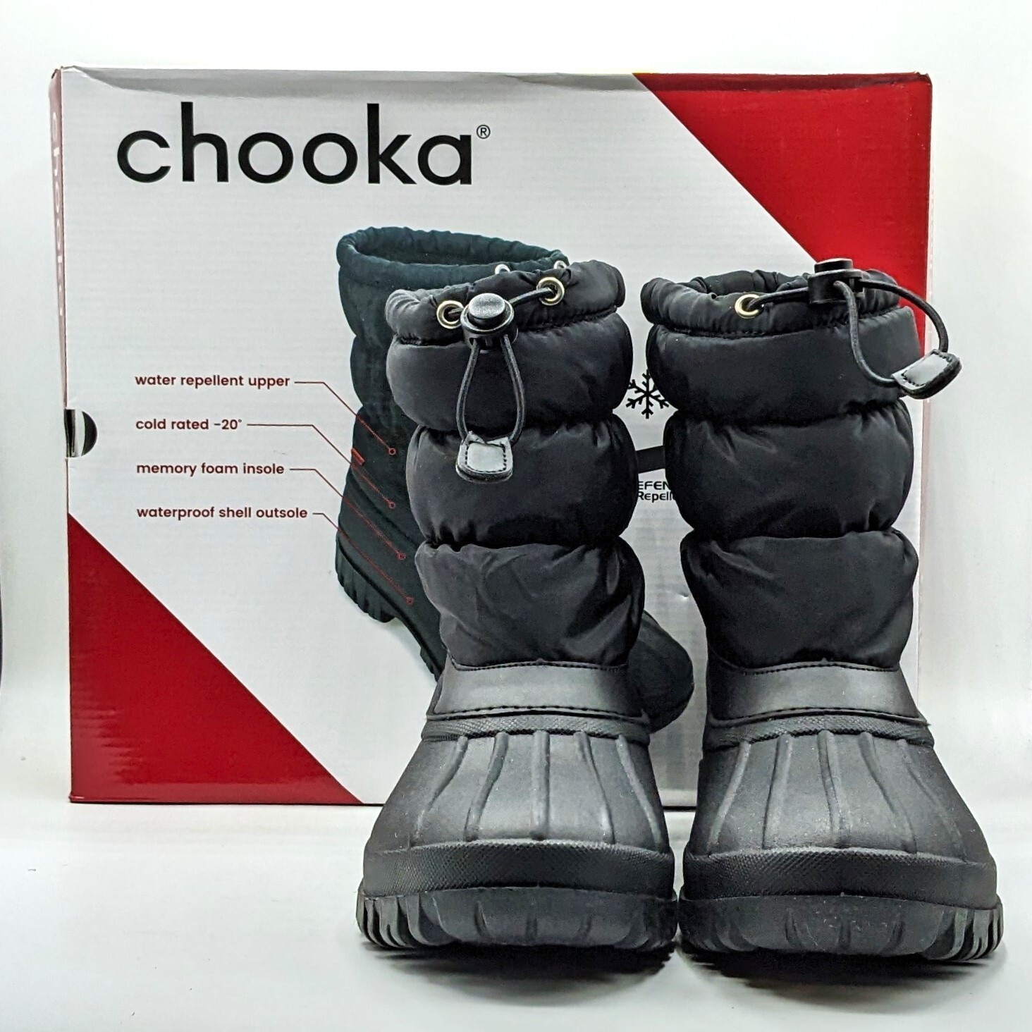 Chooka “Nylon Puffer Snow Boot” Women’s Waterproof Mid Cold Weather (Black) NEW