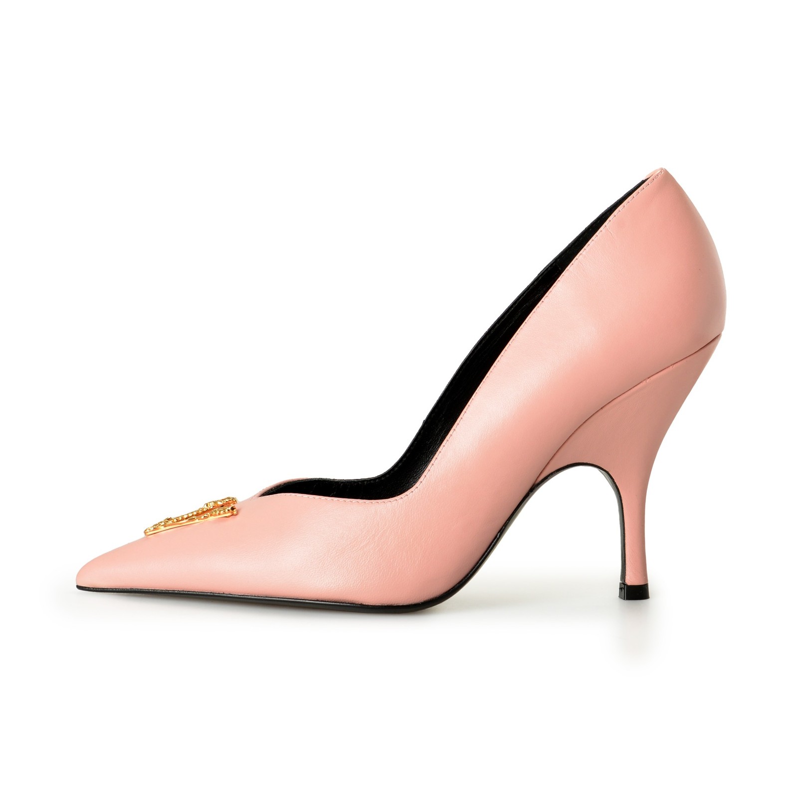 Versace Women’s Gold V-Logo Dark Rose 100% Leather Heeled Pumps Shoes US 6 IT 36