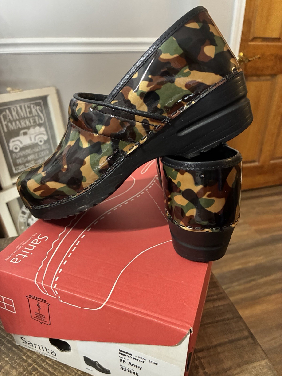 Sanita Professional Scout Camouflage Leather Clogs Comfort Slip Resistant US 9