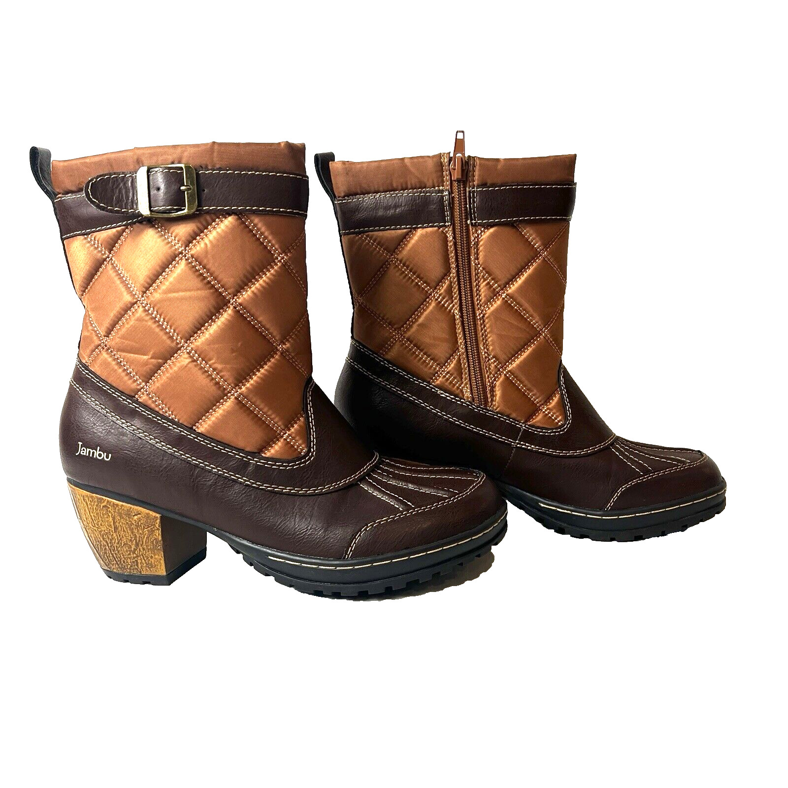 Jambu Mid Calf Boots Quilted Womens 9M Brown Vegan/Textile Zip Up Comfort Casual