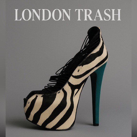 London Trash Crush Heels Size 7.5 Zebra Calf Hair Peep Toe Platform Pumps NWOB