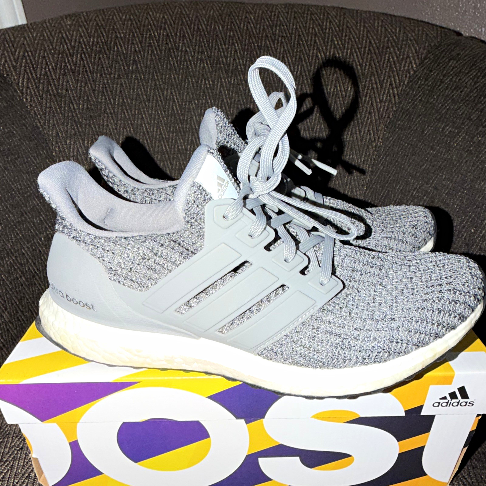 adidas UltraBoost Gray/White Primeknit Low Top Boost Sneaker S80670 2017