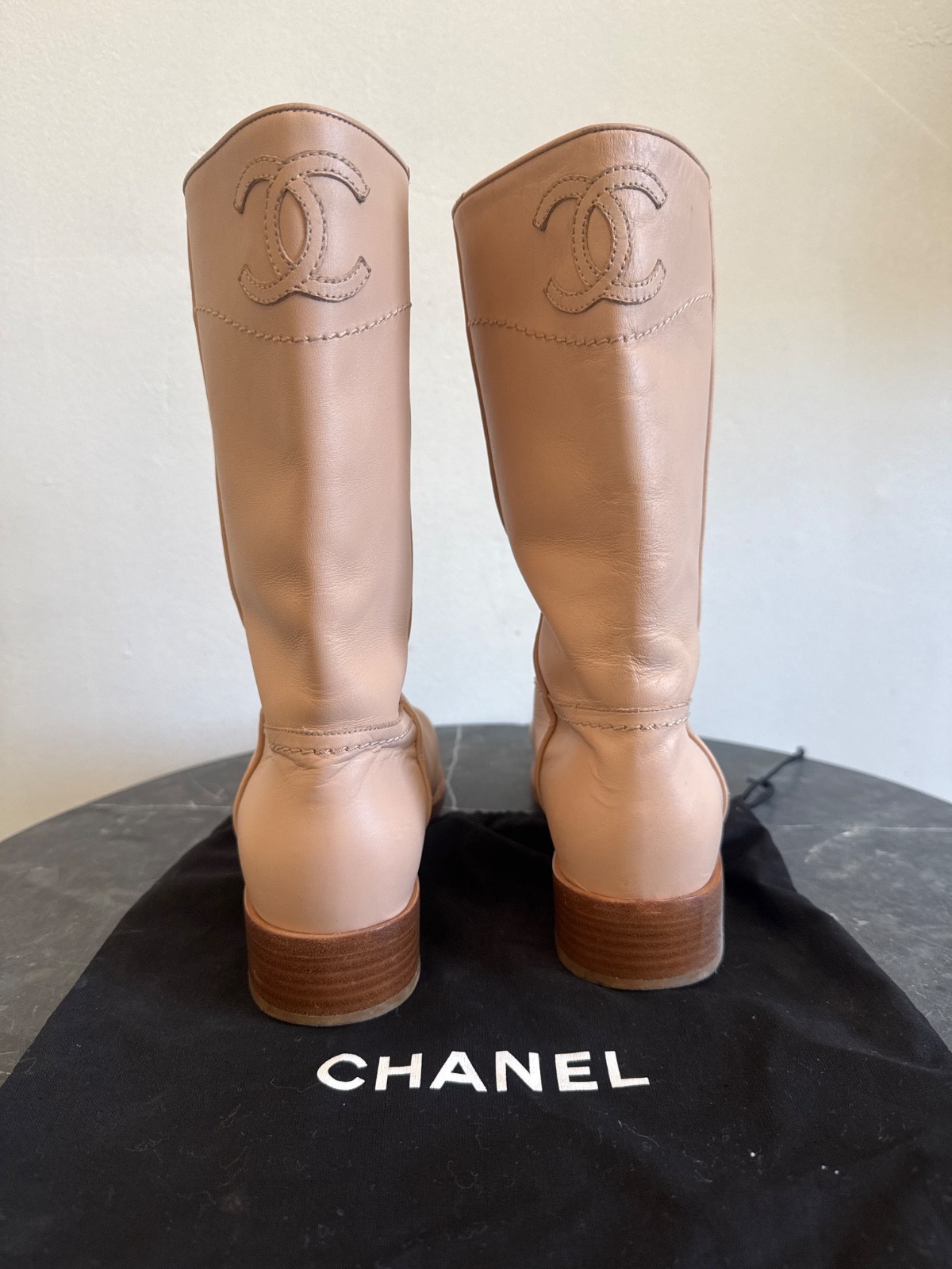 chanel country western mid calf boots salmon size 38 excellent condition