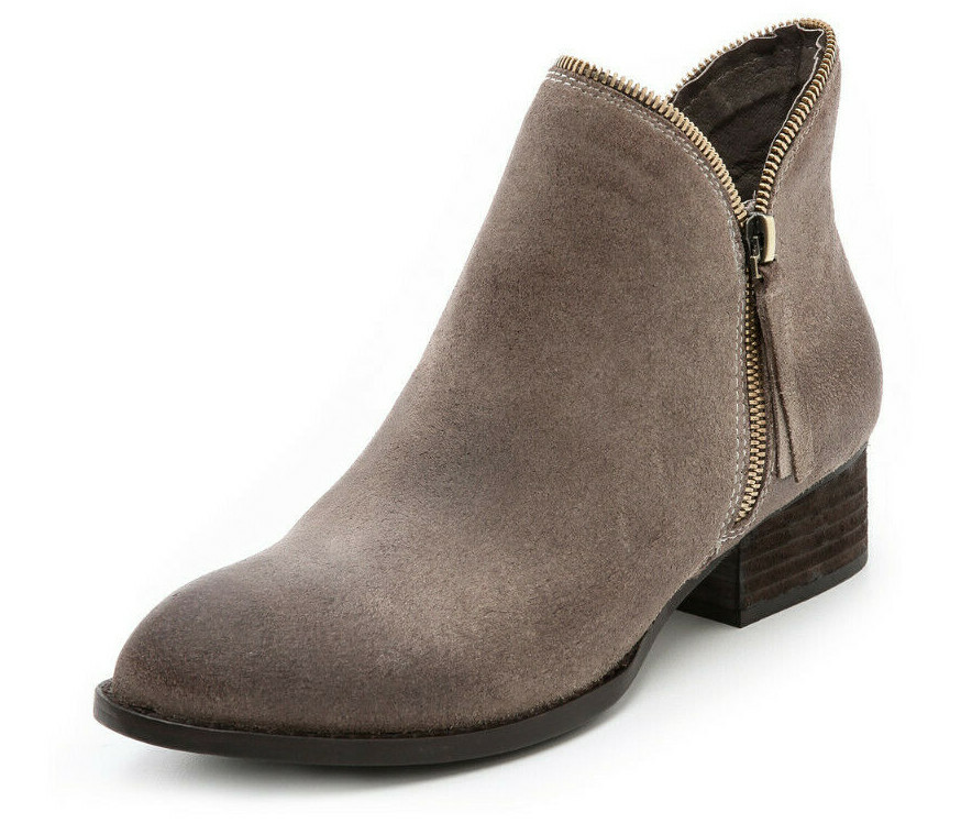 JEFFREY CAMPBELL ‘Crockett’ Zipper Trim Suede Leather Booties $175 Taupe Sz 7