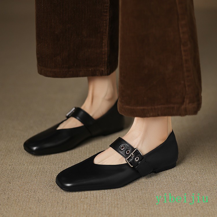 Womens Mary Jane Flat Horse Hair Dress Shoes Leather Office Lady Leopard Printed
