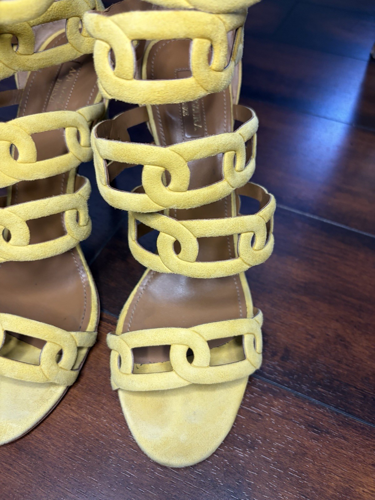 Aquazzura Firenze high heel cutout sandals Yellow Suede leather Size 42