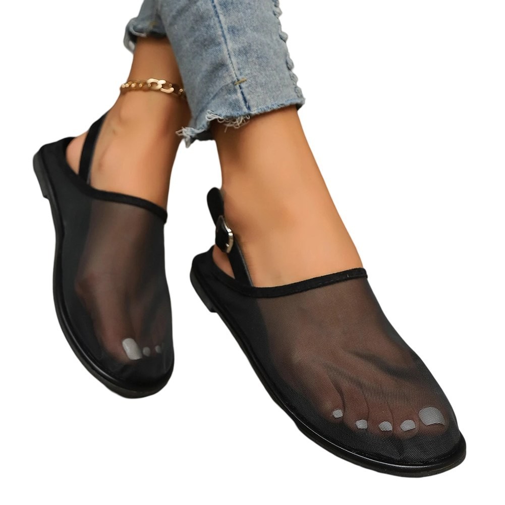 Casual Womens Mesh Mules with Closed Toe and Flat Bottom for Daily Wear