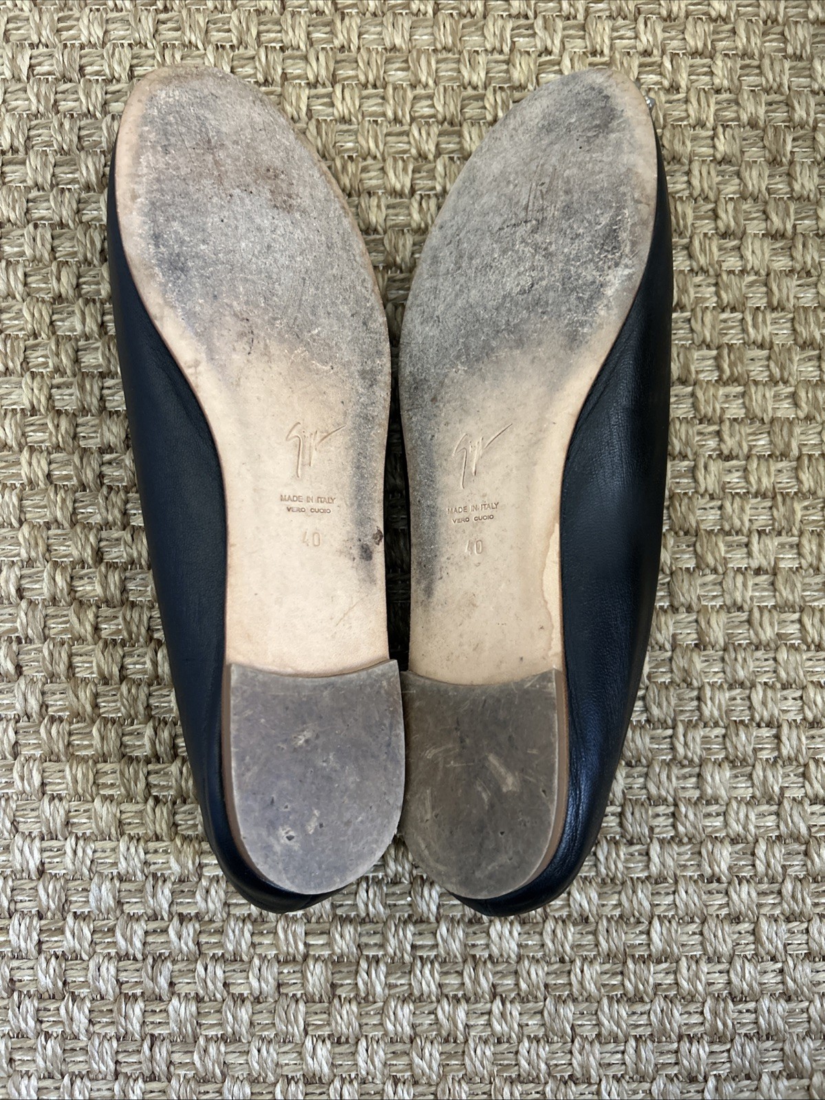 GIUSEPPE ZANOTTI Studded Round Toe Ballet Flats~Black/Silver~ 40