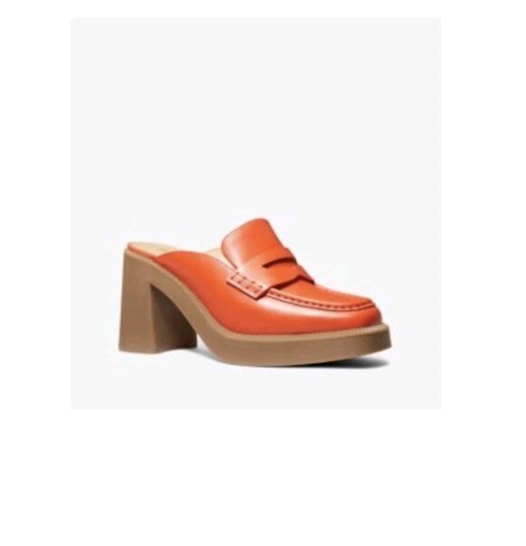 Michael Kors Women’s Leather Platform Mule Block Heel Slip-On Closed Toe 8