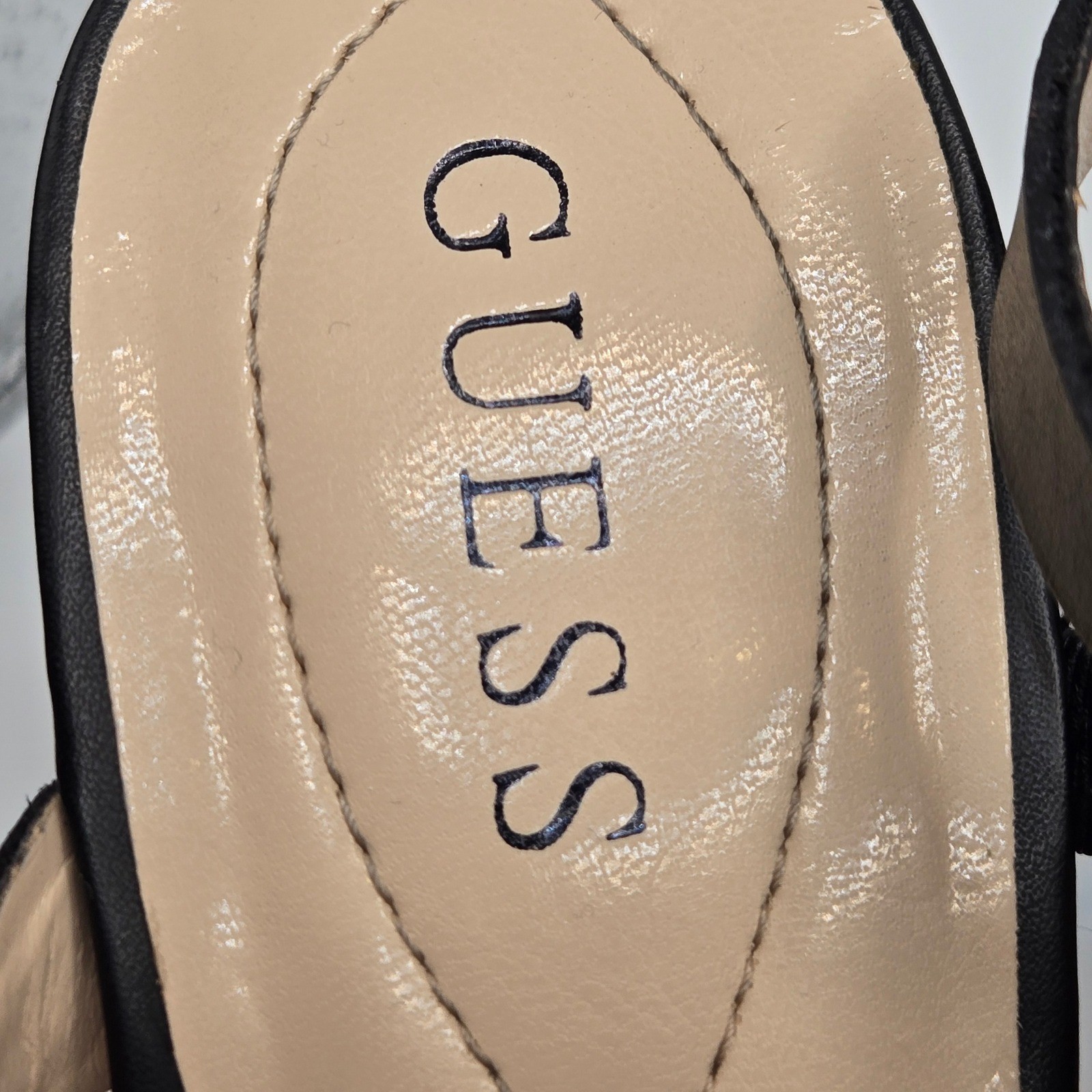 Guess Wedge Sandals Womens 8.5 Black Leather Cork Strappy Platform (S11)