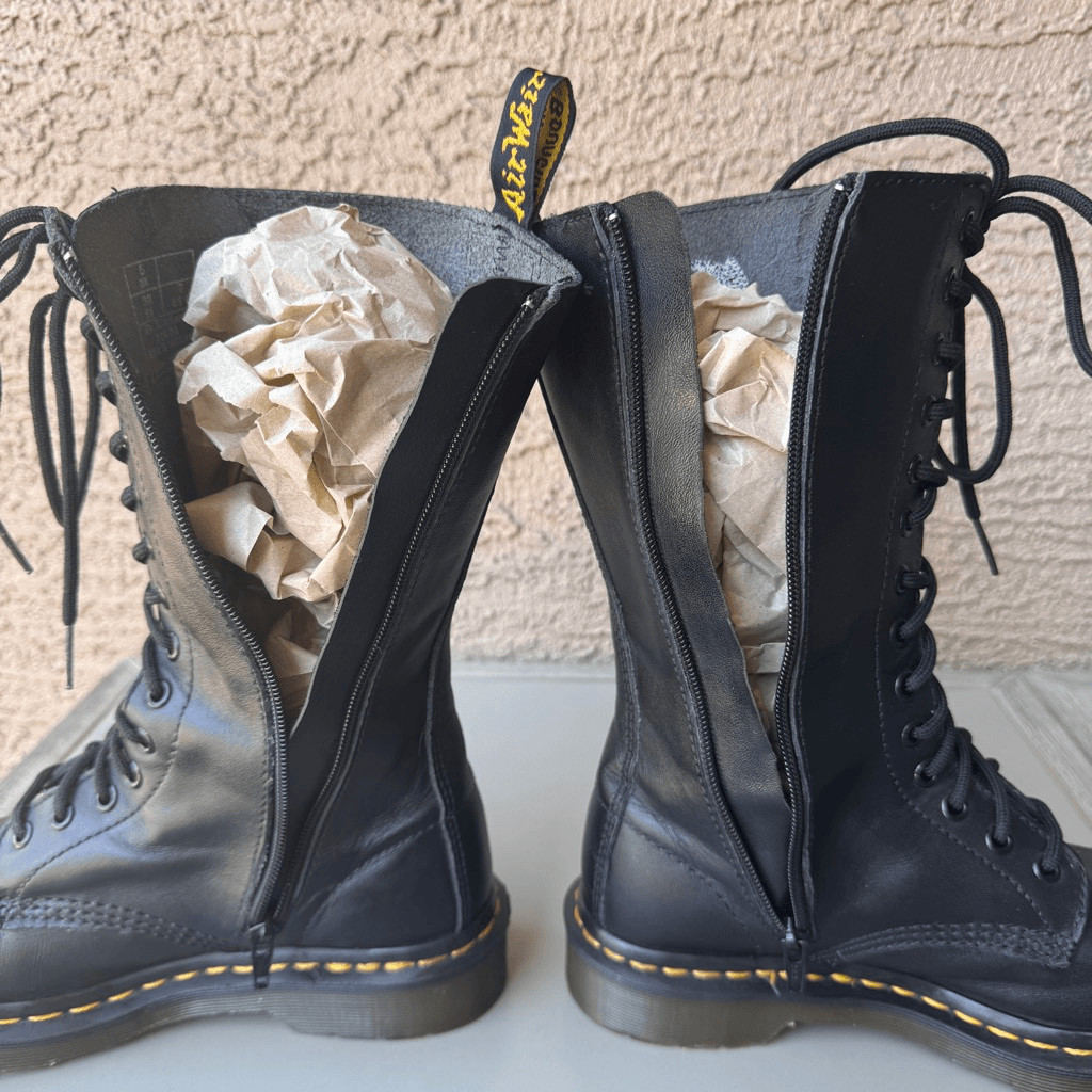 Dr Martens 1914 Vonda 14 Eye Lace Up Tall Boots Black Red Rose Womens 7US/38EU
