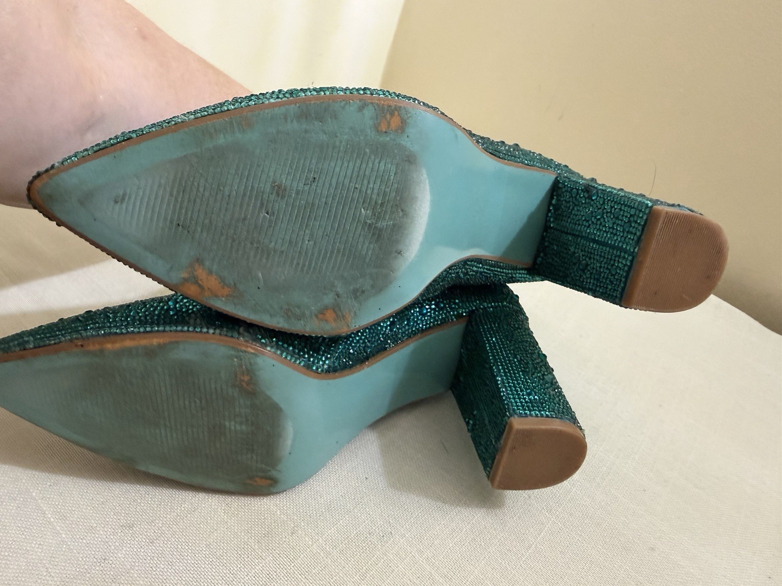 Betsey Johnson Emerald Green Cady Rhinestone Block Heel Ankle Boots 9.5