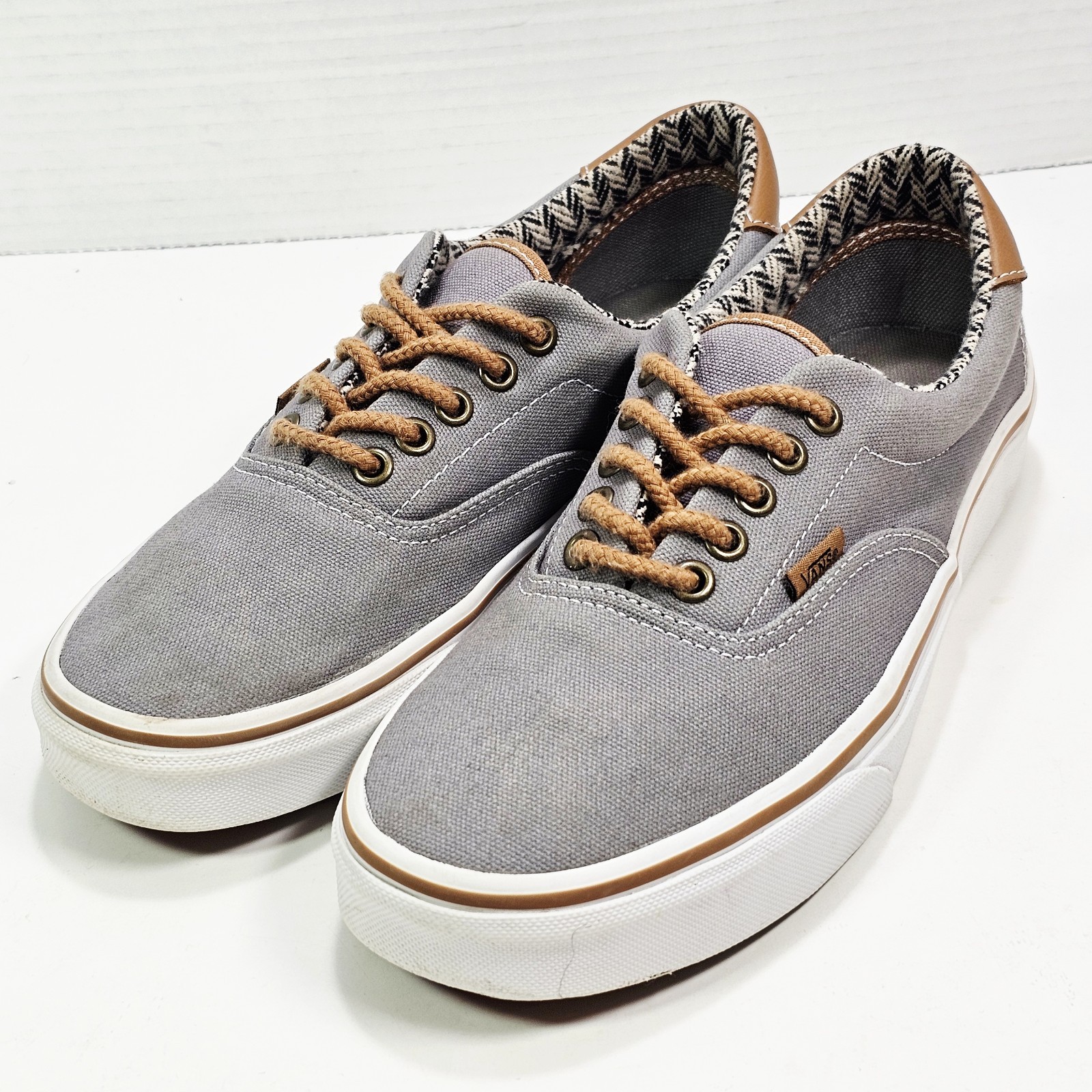 VANS Era 59 Womens 9.0 M C&L Sneakers Frost Gray Chevron Canvas Leather 500714