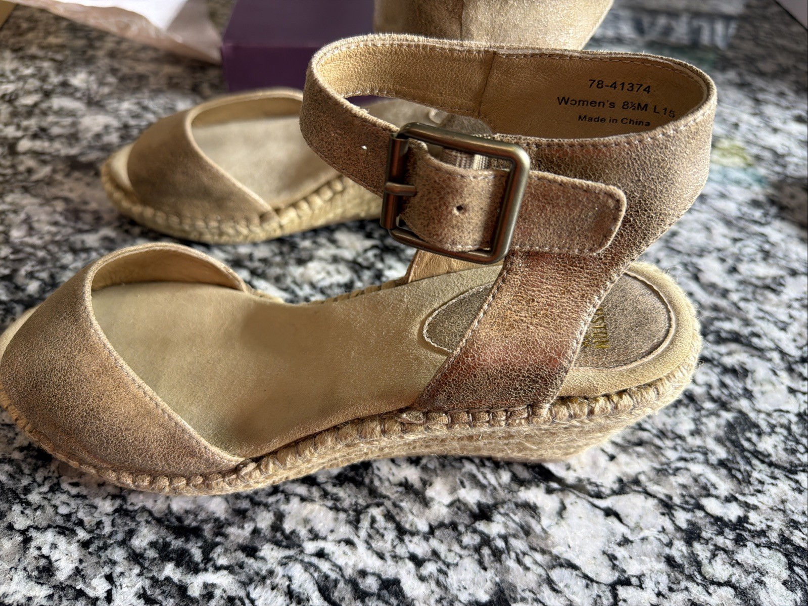 Johnston & Murphy Angela Espadrille Wedge Gold Metalic Suede Sandal 8.5 M