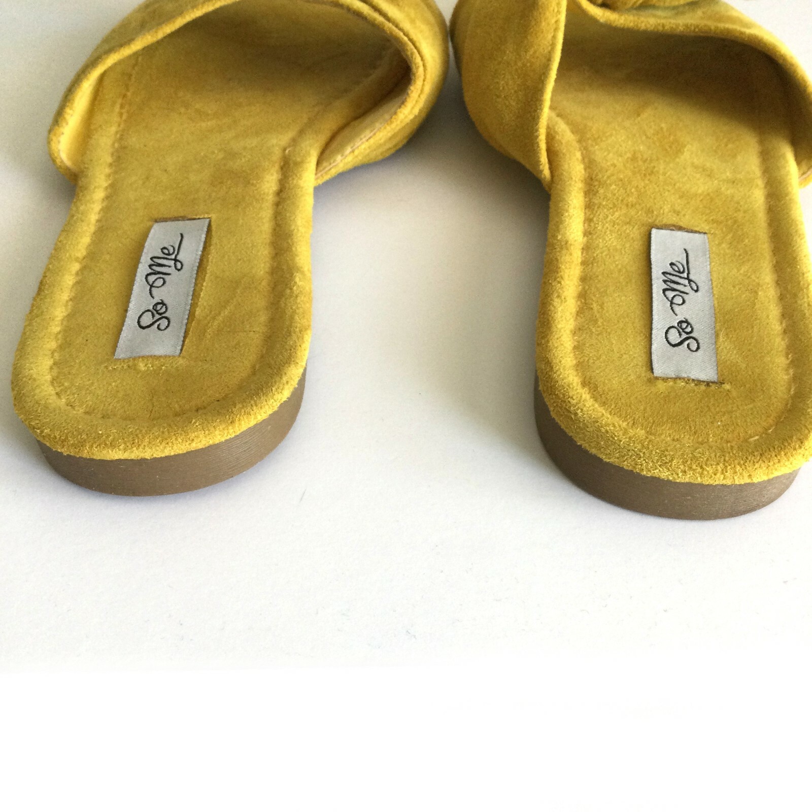 Mustard Yellow Women’s Summer Sandals Size 6.5 Slip On Faux Suede Flats